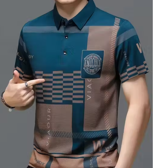 Men's Geometric Regular Polo Teal Tshirts