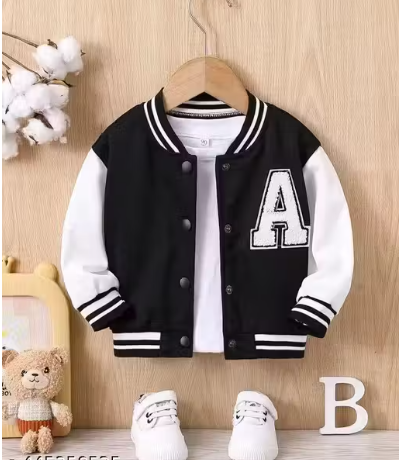"Stylish Kids Varsity Jacket - Black & White Letterman Bomber for Boys & Girls"| Boys varsity jacket | Girls bomber jacket | Casual kids jacket | Autumn kids jacket | Stylish outerwear for children | 