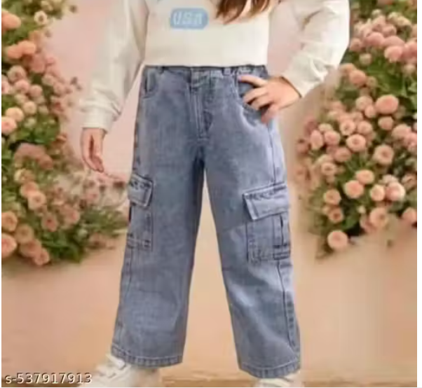 KIDS STYLISH ICE BLUE GIRL JEANS SIX POCKET