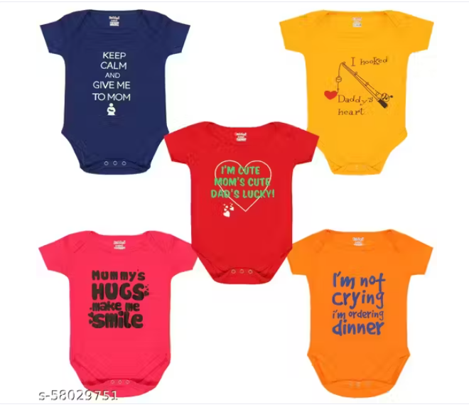 Boys Red Cotton Oneseis & Rompers Pack Of 5