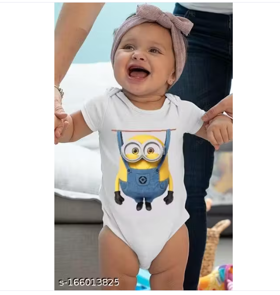 Brand Point Minion Cartoon Character Printed Cotton Half Sleeve Romper For Kids
