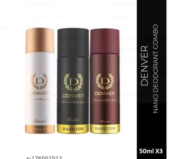 DENVER Caliber,Honour & Imperial Nano Travel Size Pack Deo Perfume Body Spray - For Men (50ml X 3 )