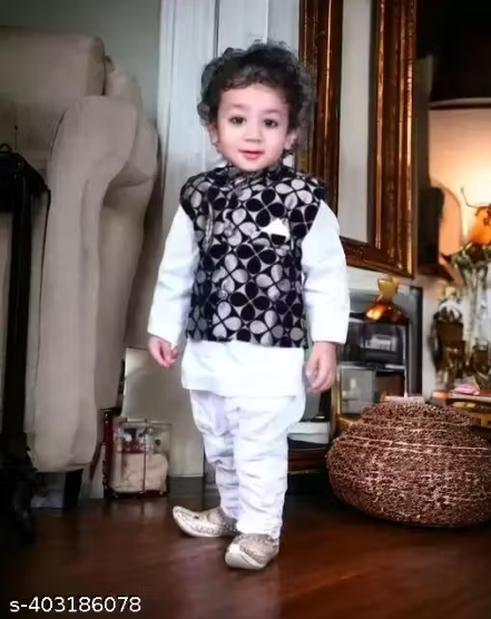 White kurta pajama black velvet dress pack of 1