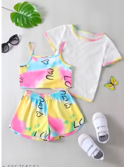 Girls Cute trendy Fashionable Stylish Shoulder Straps Top & Bottom Set
