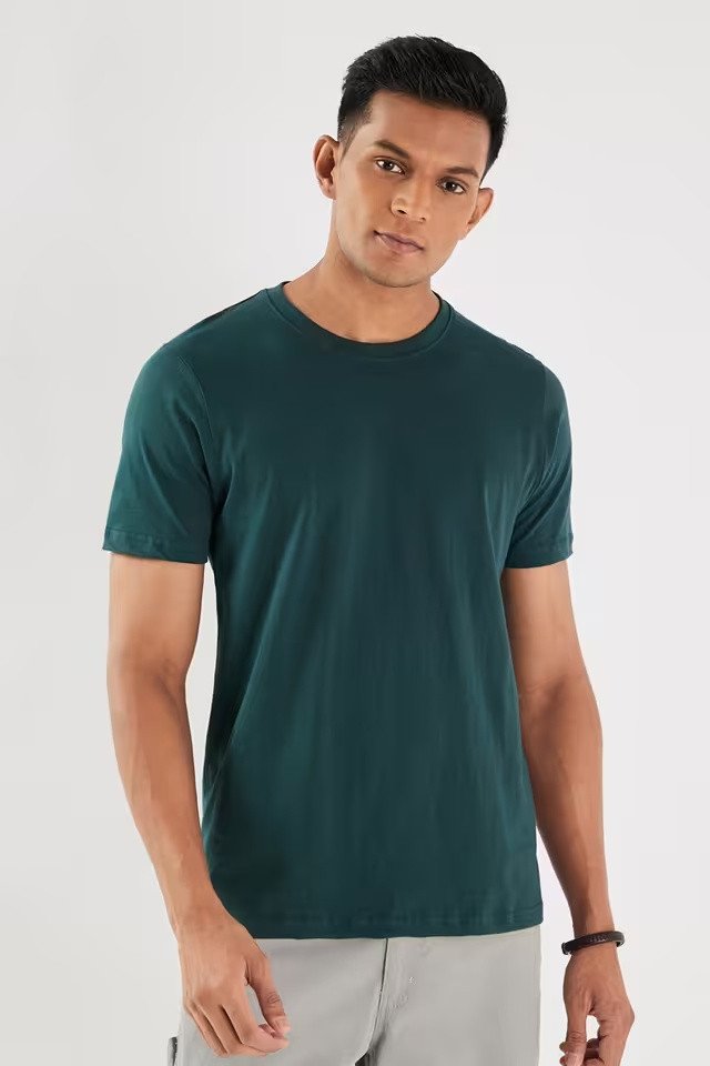 Solid Cotton Round Neck Men's T-Shirt