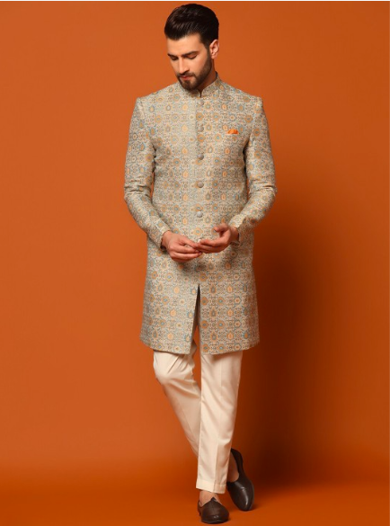 Self-Design Cotton Indowestern Sherwani Set