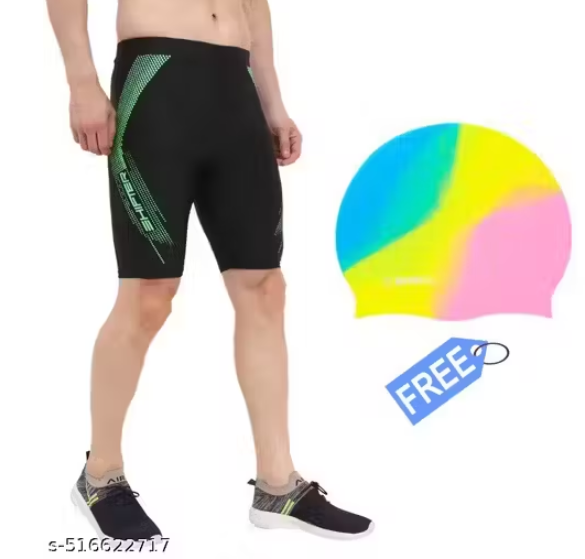 Swimming Costume Jammer Long For Men Boys Swim Shorts Trunks-Free Swimming Cap