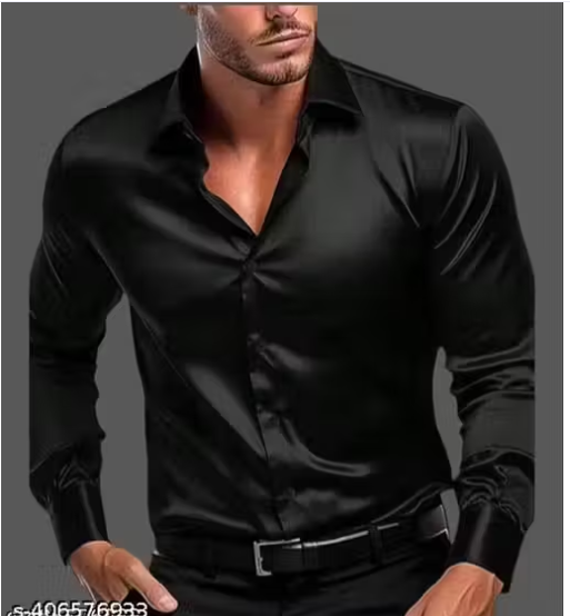 Men Regular Fit Solid Spread Collar Casual Shirt for partywear -Black