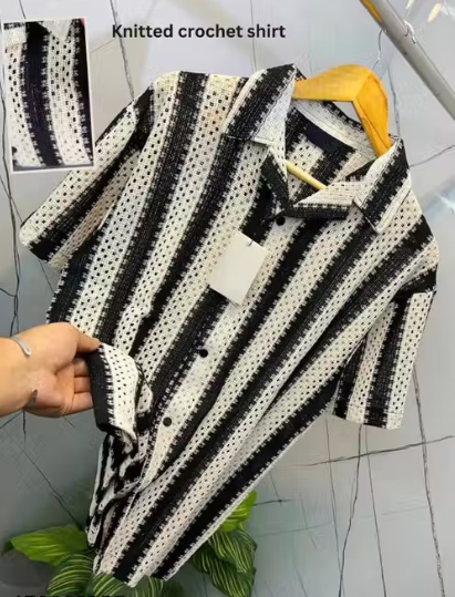 Trendy Modern Mens Pure Crochet Cotton Black Shirts so buy now guys..