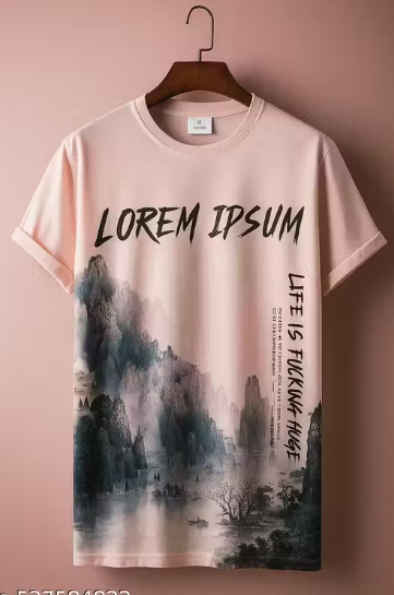 Men's Stylish Graphic T-Shirt - Trendy Pink with Mountain Art & Bold Typography